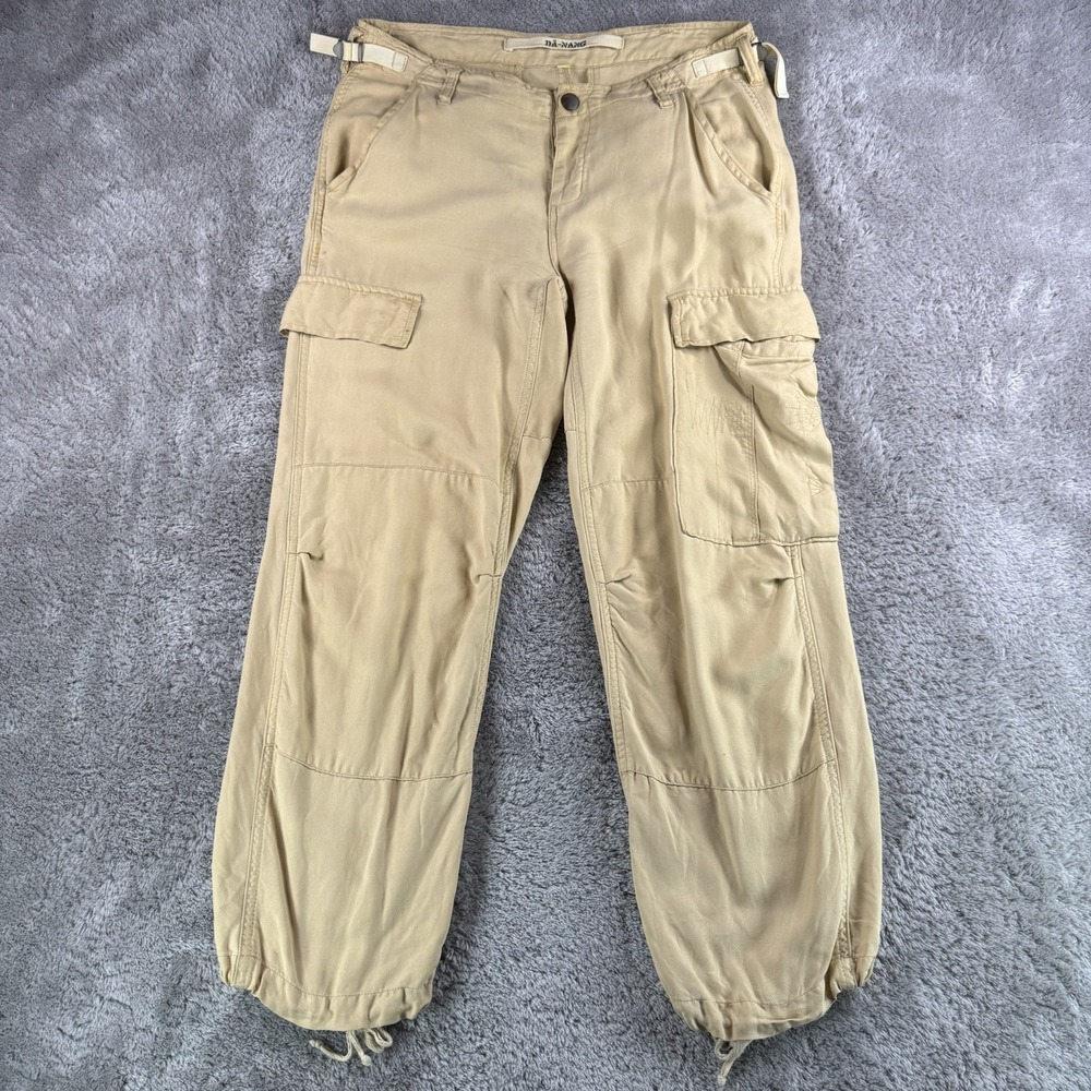 Da-Nang Vintage Womens Cargo Pants XS Tan Adjustable Waist Utility Herringbone